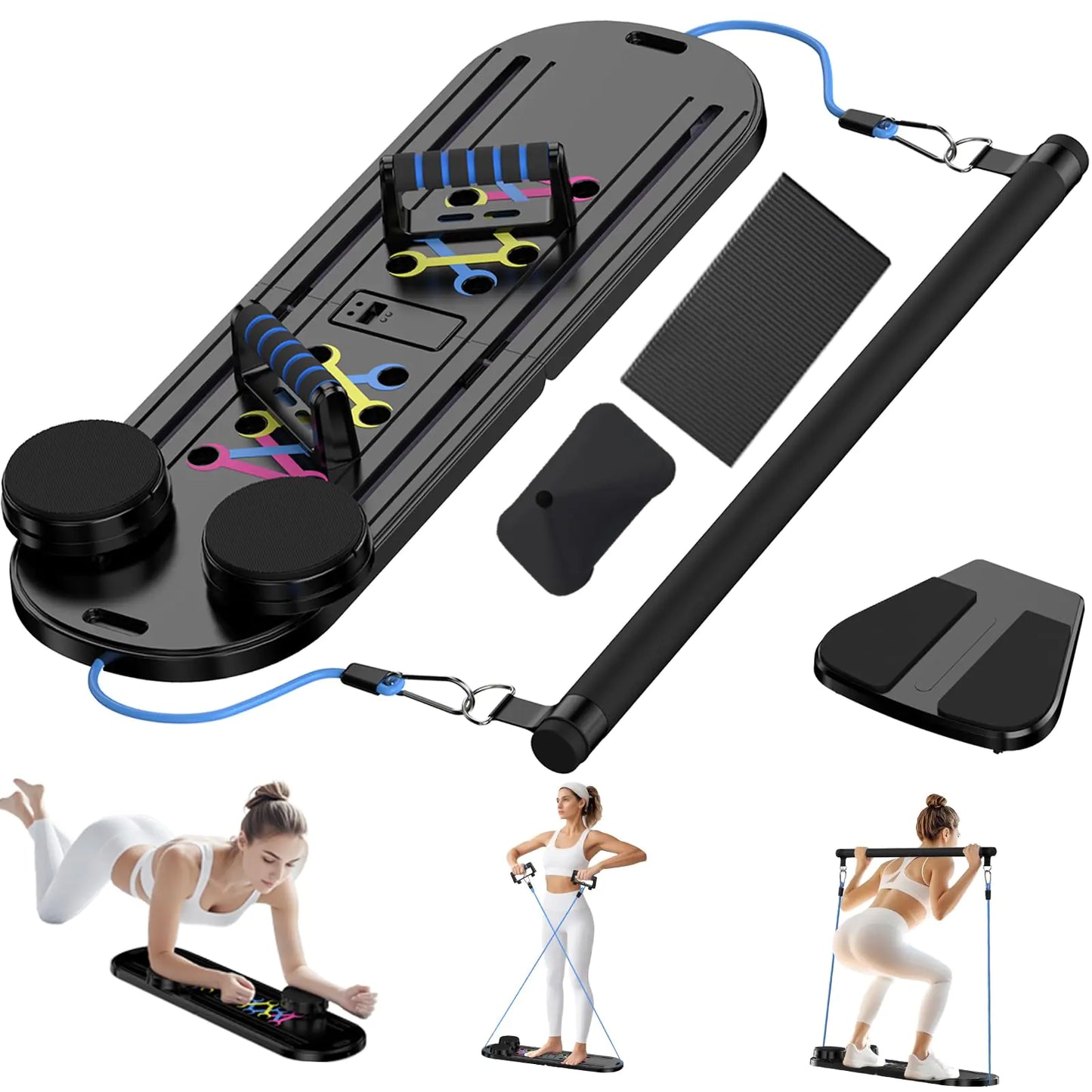 Pilates Board - 2024 Pilates Reformer Set Multi-Purpose Foldable Pilates Reformer Board for Home 5in1 Pilates Sliding Board - Black