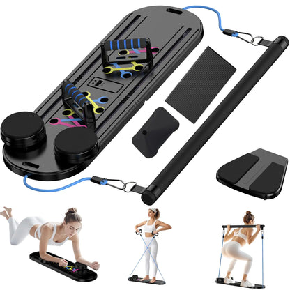 Pilates Board - 2024 Pilates Reformer Set Multi-Purpose Foldable Pilates Reformer Board for Home 5in1 Pilates Sliding Board - Black